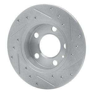 Audi A1 Brake Rotor (1) - Rear Left - R1 Concepts - Drilled & Slotted - Silver - `98-`24